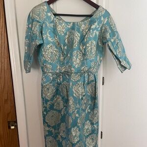 Vintage gold/turquoise brocade dress